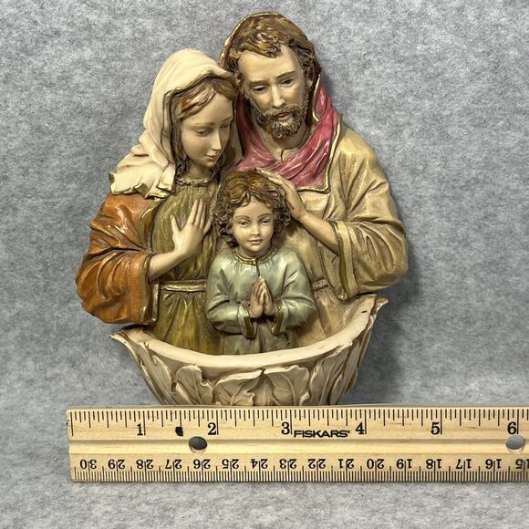Vtg Holy Family Mary Joseph Jesus Dipinto A Mano Italy Handmade Holy Water Font - Picture 14 of 14